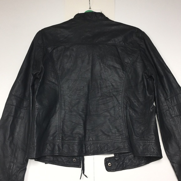 BB Dakota Blue/Gray Leather Moto Jacket, Size L - Picture 12 of 13